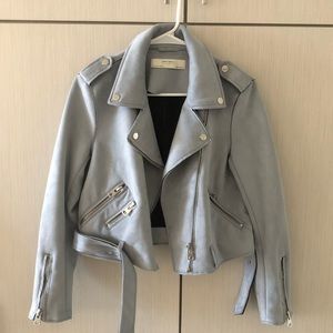 ZARA Sky Blue Suede Moto Jacket